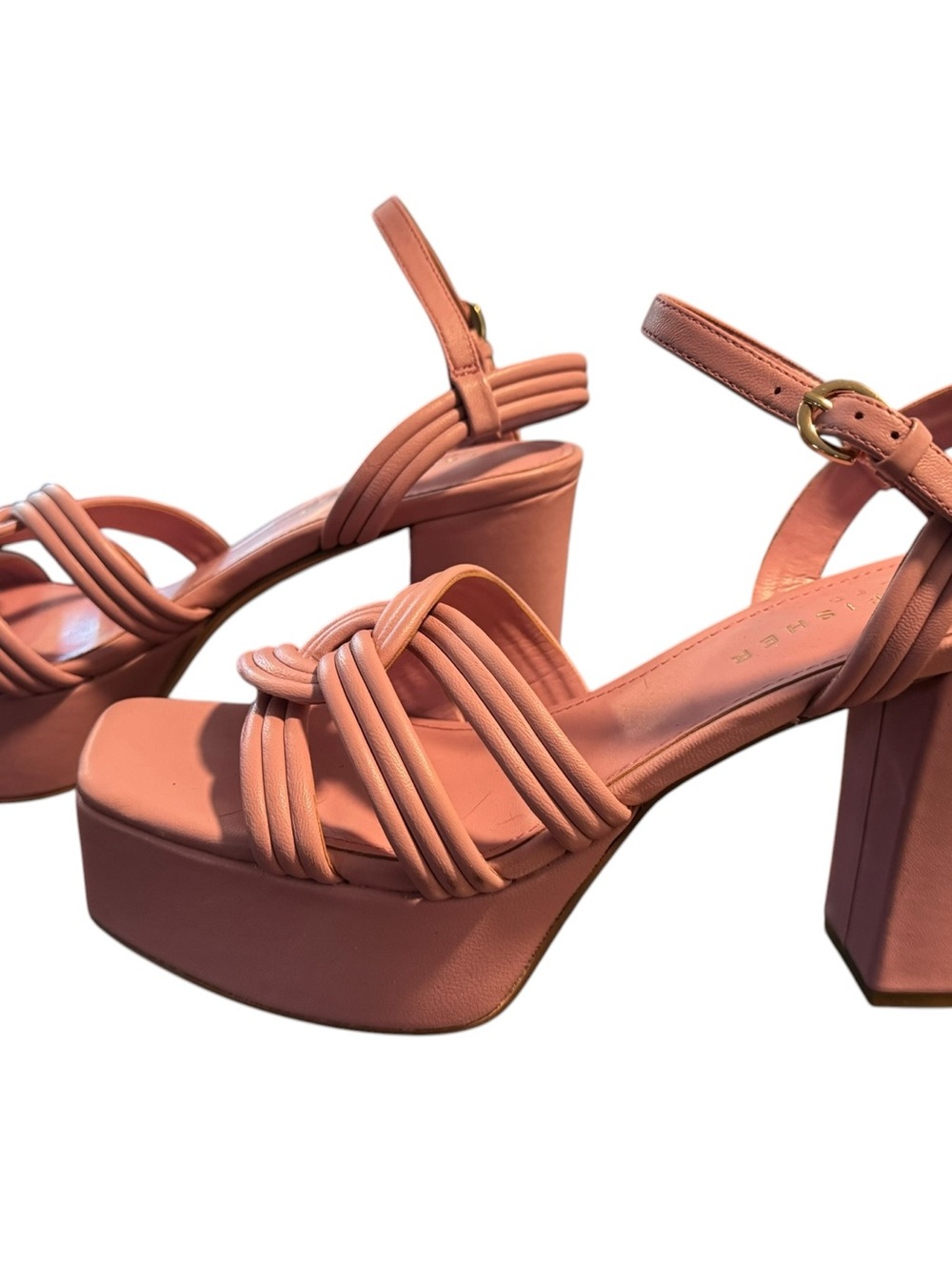 Marc Fisher Pink Knotted Strap Block Heel Sandals